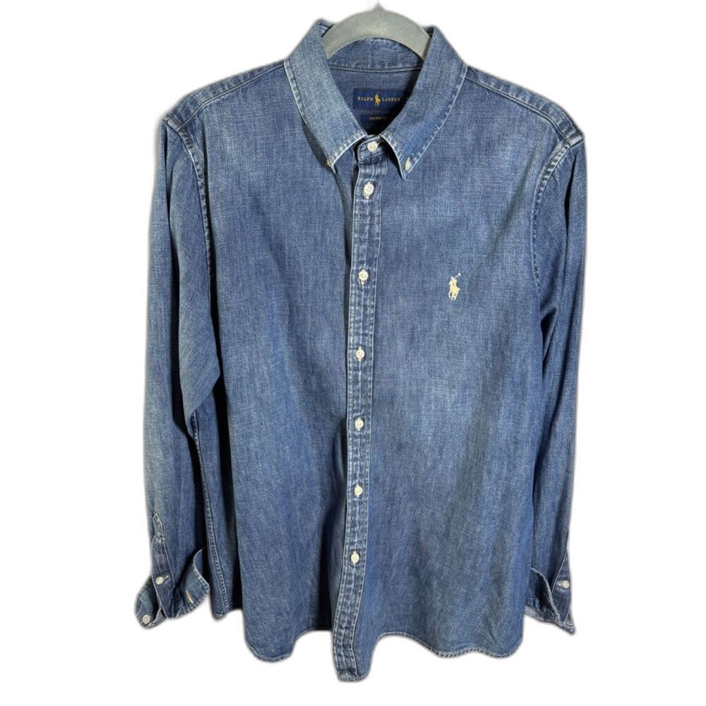 Polo Ralph Lauren Custom Fit Blue Denim Chambray Long Sleeve Shirt